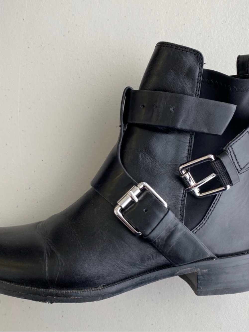 Classic Black leather Buckle Ankle Boot